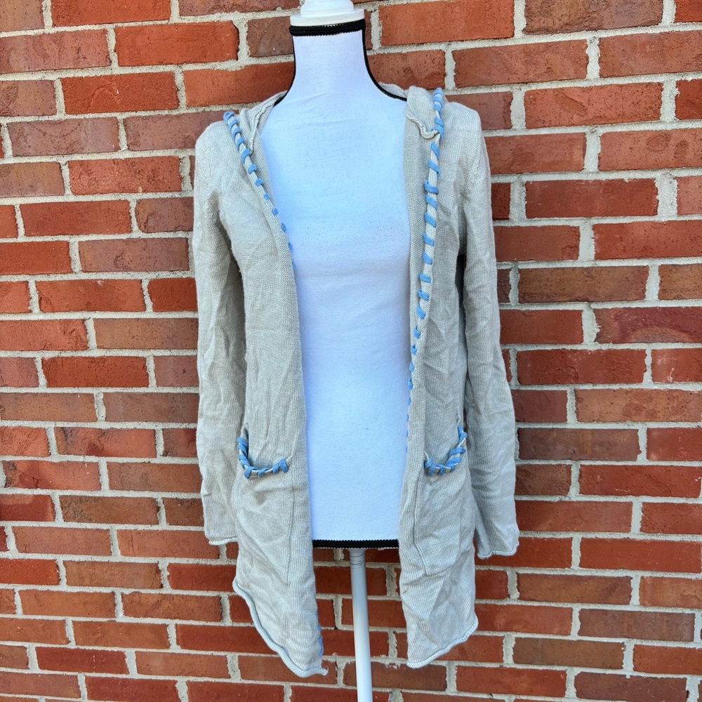 Soft Surroundings Light Gray Knit Open Front Wool Blend Thin Knit Cardigan XS